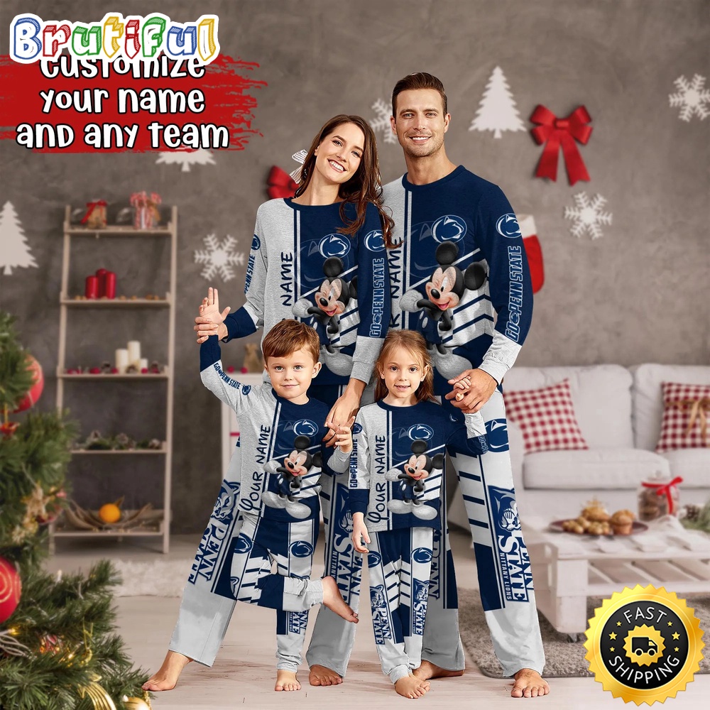 Sportswearmerch Penn State Nittany Lions NCAA Mickey Mouse Personalized Pajamas Family For Fan