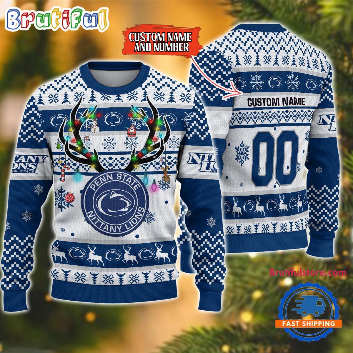 Sportswearmerch Penn State Nittany Lions NCAA Special Reindeer Light Personalized Christmas Sweater For Fan