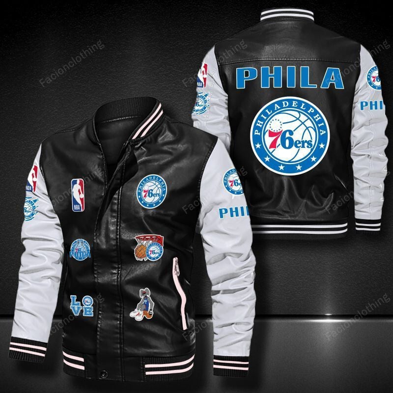 Sportswearmerch Philadelphia 76ers NBA Personalized Leather Bomber For Fan