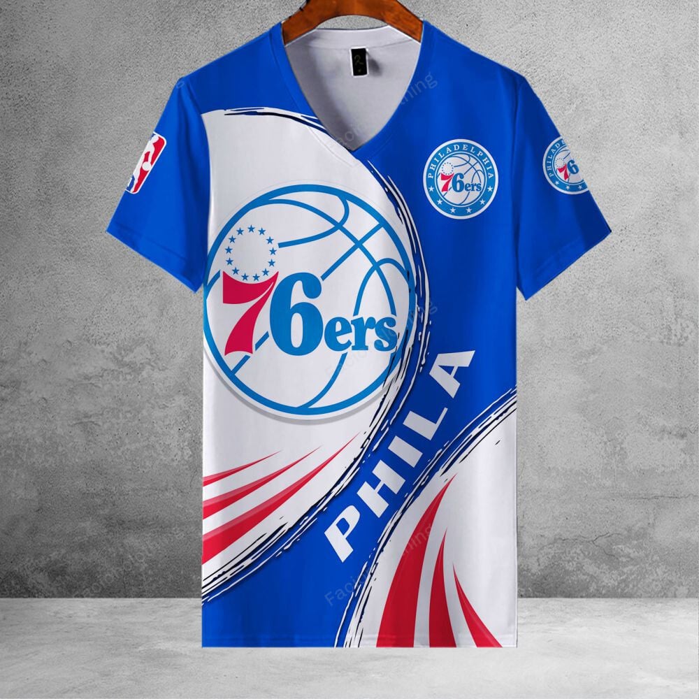 Sportswearmerch Philadelphia 76ers NBA Personalized V-neck Women T-shirt For Fan