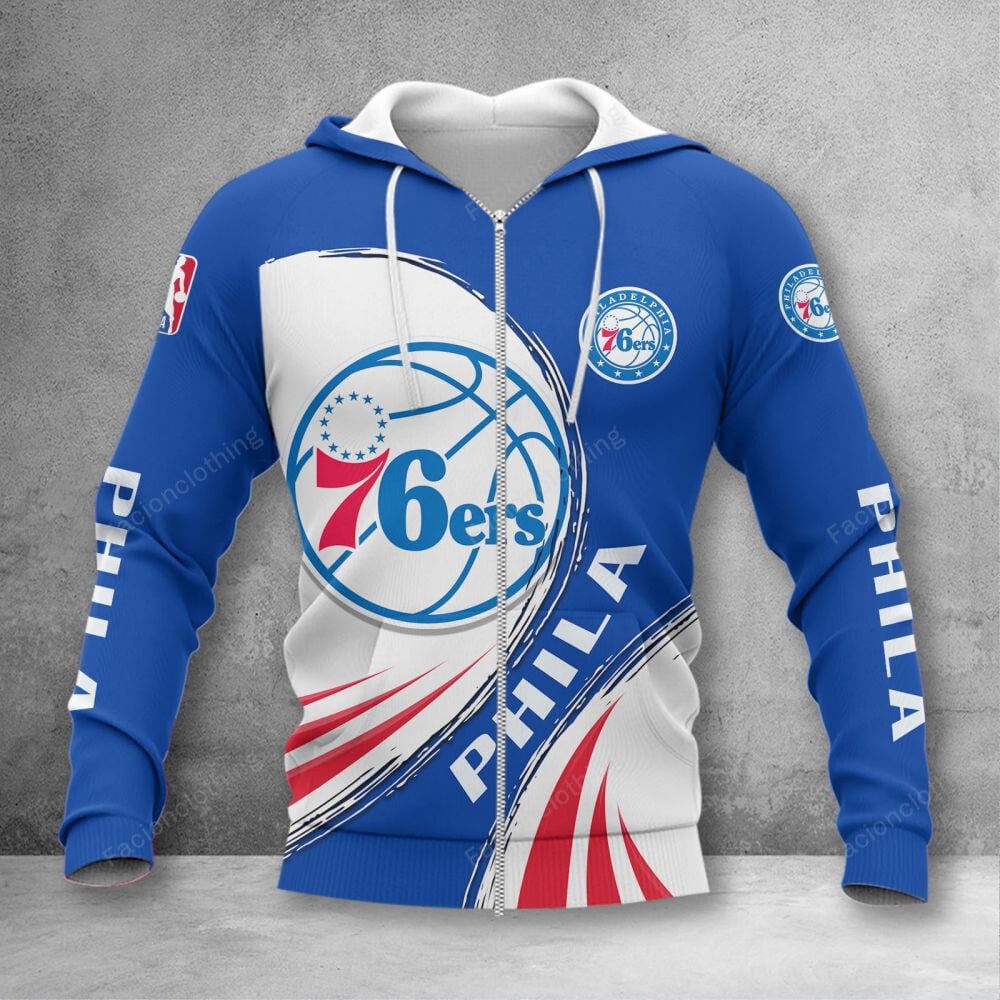 Sportswearmerch Philadelphia 76ers NBA Personalized Zip Hoodie For Fan