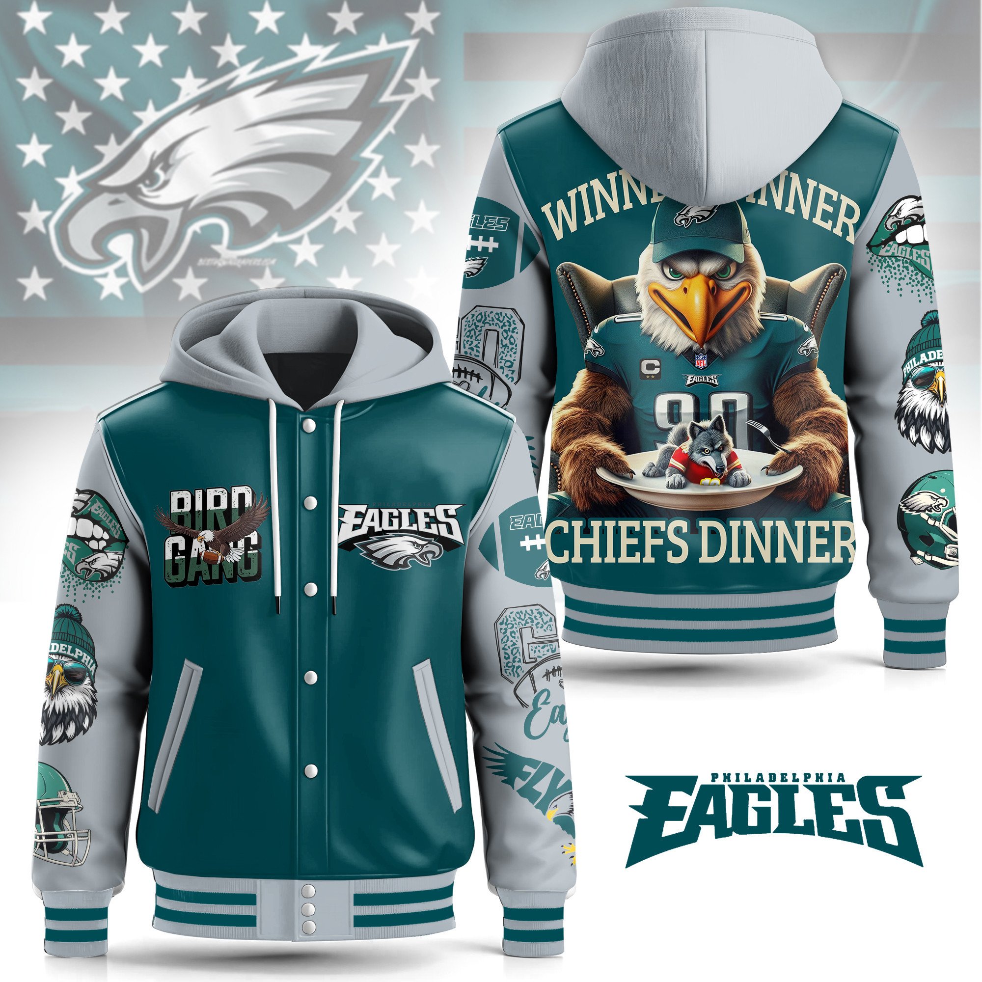 Sportswearmerch Philadelphia Eagles Hooded Baseball Jacket Gift For Fan