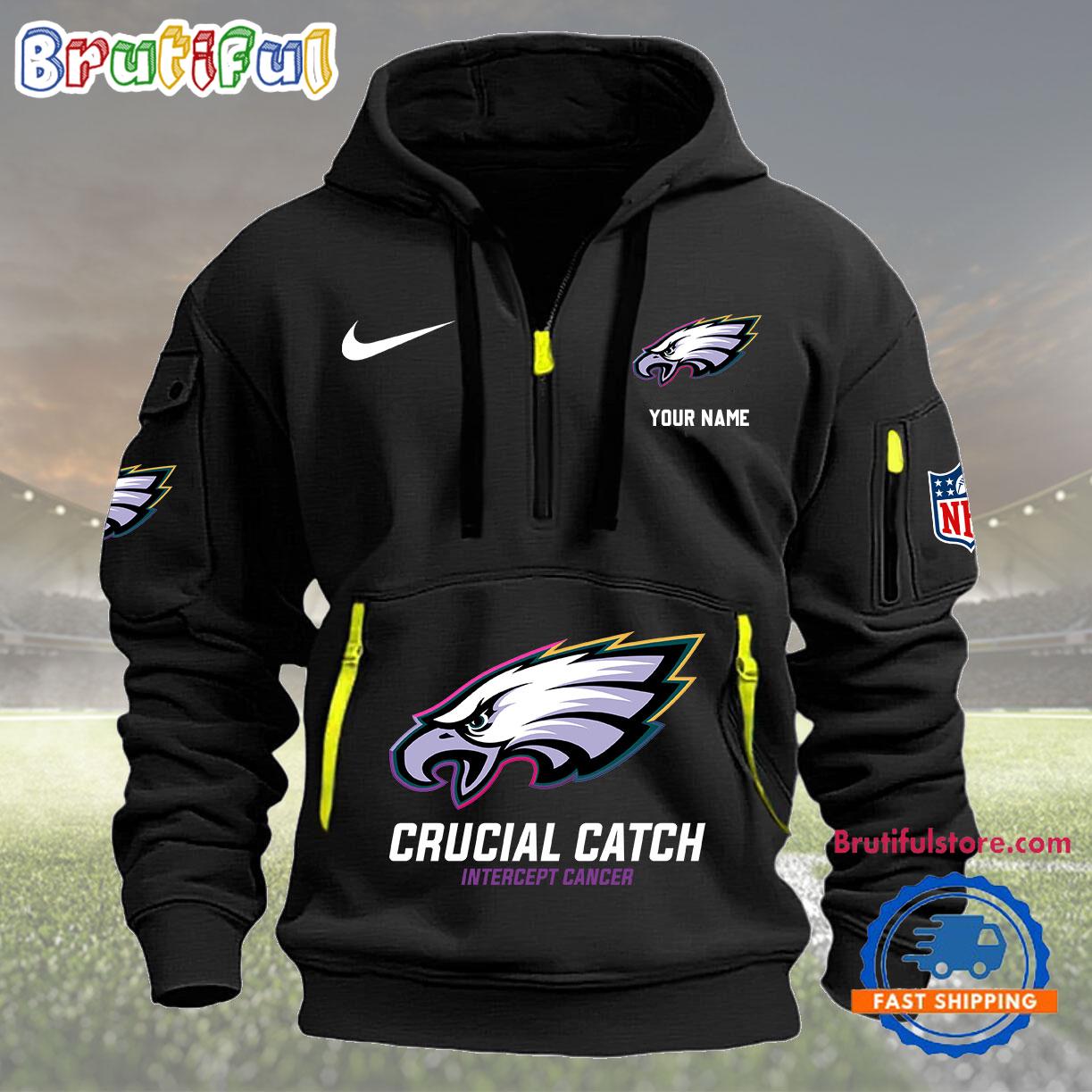 Sportswearmerch Philadelphia Eagles NFL 2024 Crucial Catch Half Zip Hoodie For Fan