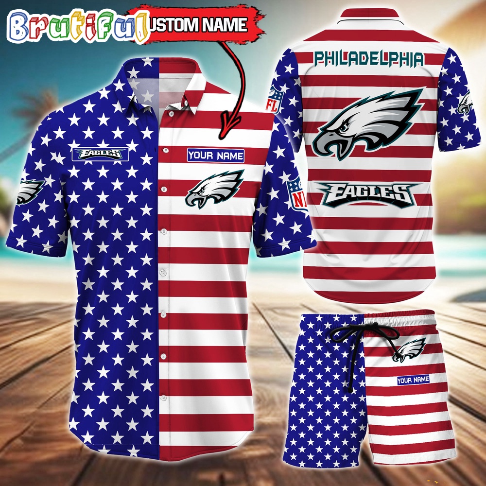 Sportswearmerch Philadelphia Eagles NFL American Flag Personalized Set Short Set For Fan