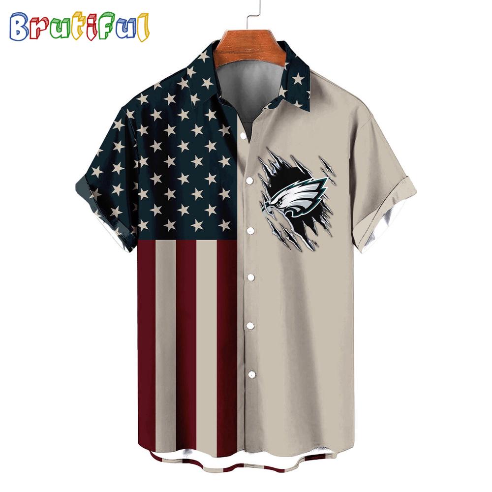 Sportswearmerch Philadelphia Eagles NFL American Flag Summer Personalized Hawaiian Shirt For Fan