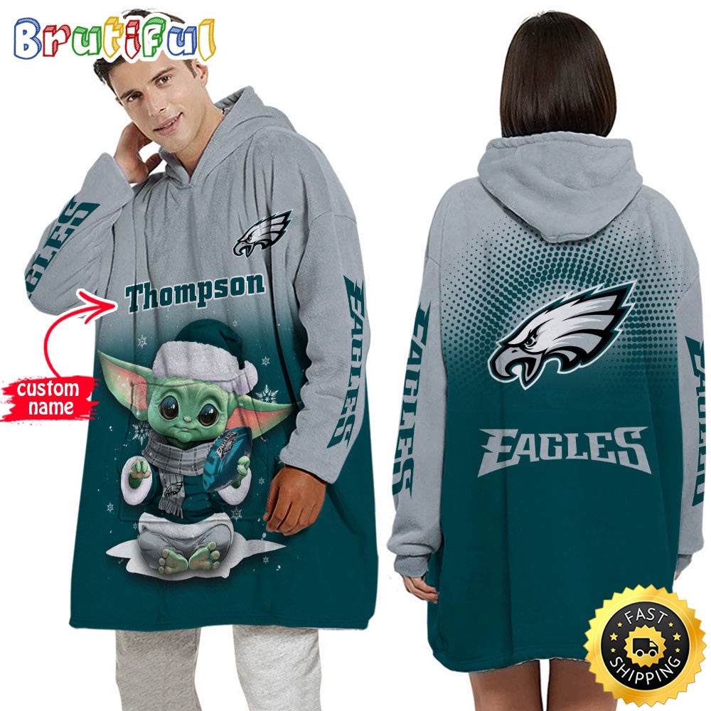 Sportswearmerch Philadelphia Eagles NFL Baby Yoda Lover Personalized Blaket Hoodie For Fan