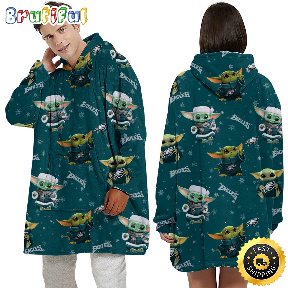 Sportswearmerch Philadelphia Eagles NFL Baby Yoda Personalized Blaket Hoodie For Fan
