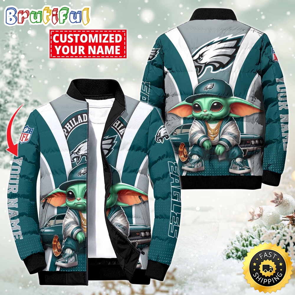 Sportswearmerch Philadelphia Eagles NFL Baby Yoda Puffer Jacket For Fan