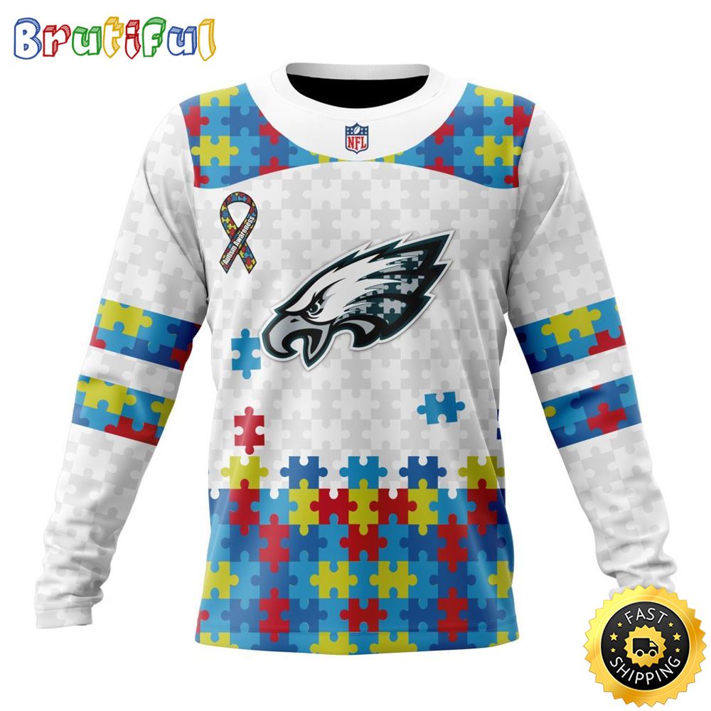Sportswearmerch Philadelphia Eagles NFL Crewneck Autism Awareness Personalized Sweater For Fan