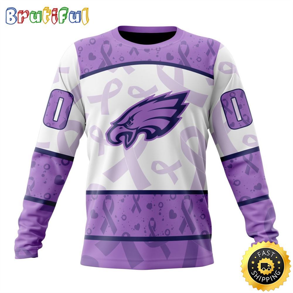 Sportswearmerch Philadelphia Eagles NFL Crewneck Lavender Fights Cancer Personalized Sweater For Fan