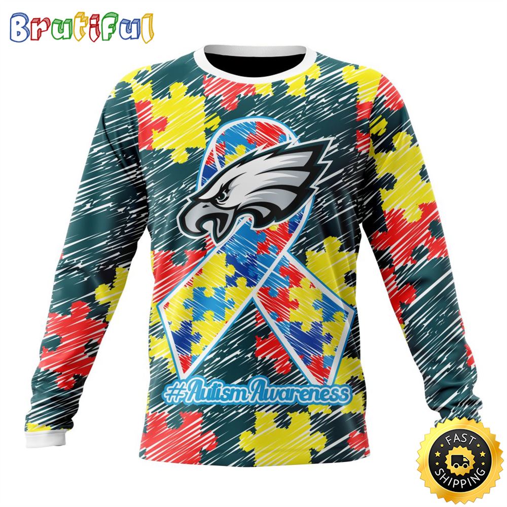 Sportswearmerch Philadelphia Eagles NFL Crewneck Puzzle Autism Awareness Personalized Sweater For Fan