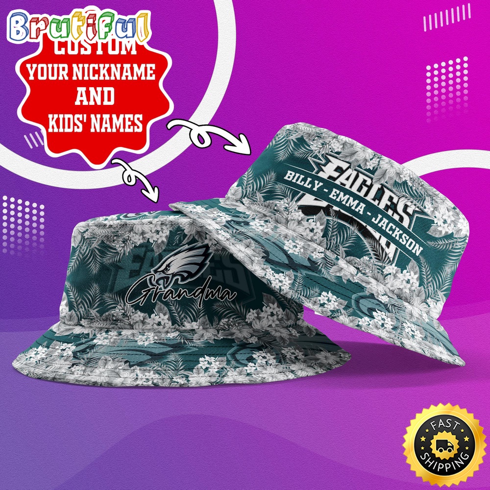 Sportswearmerch Philadelphia Eagles NFL Floral Pattern Personalized Bucket Hat For Fan