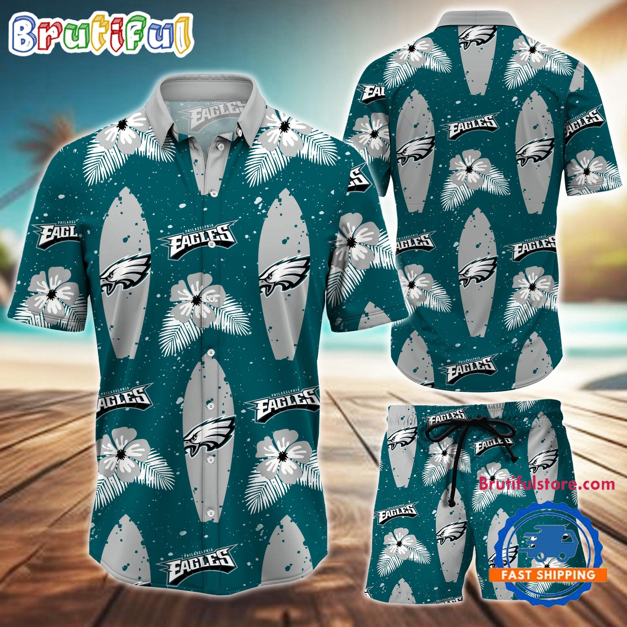 Sportswearmerch Philadelphia Eagles NFL Flower Pattern Personalized Set Short Set For Fan