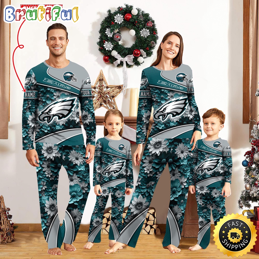 Sportswearmerch Philadelphia Eagles NFL Flower Sports Personalized Pajamas Family For Fan