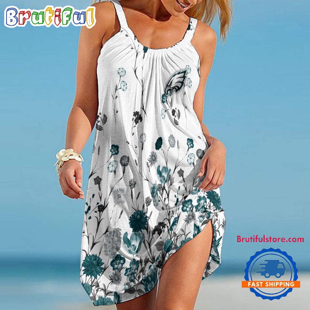 Sportswearmerch Philadelphia Eagles NFL Flower Summer Beach Dress For Fan