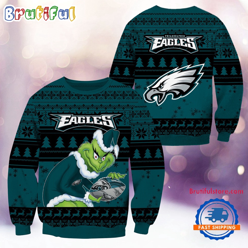 Sportswearmerch Philadelphia Eagles NFL Football Grinch Christmas Sweater For Fan