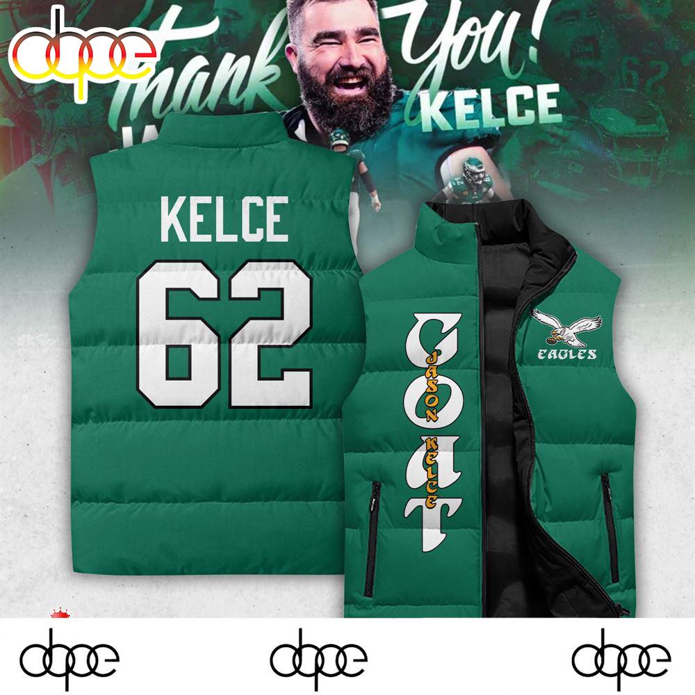 Sportswearmerch Philadelphia Eagles NFL Goat Jason Kelce 62 Personalized Sleeveless Puffer Jacket For Fan