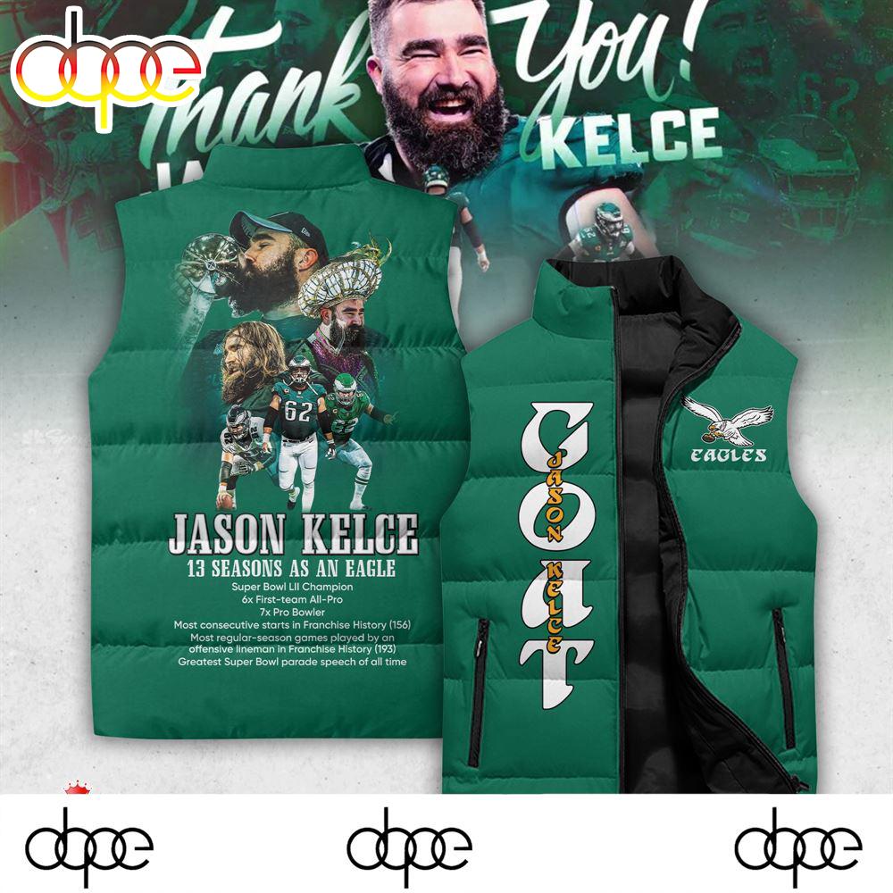 Sportswearmerch Philadelphia Eagles NFL Goat Jason Kelce Personalized Sleeveless Puffer Jacket For Fan