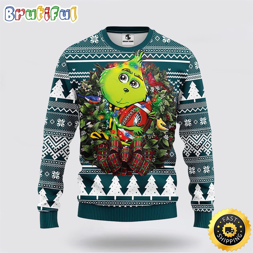 Sportswearmerch Philadelphia Eagles NFL Grinch Hug Ugly Christmas Sweater For Fan