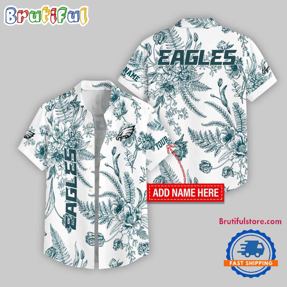 Sportswearmerch Philadelphia Eagles NFL Leaf Flower Pattern Personalized Personalized Hawaiian Shirt For Fan