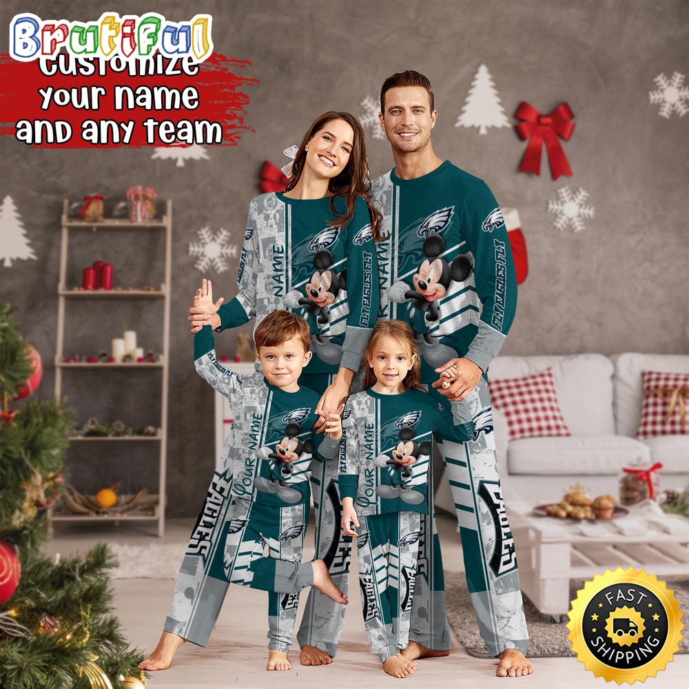 Sportswearmerch Philadelphia Eagles NFL Mickey Mouse Personalized Pajamas Family For Fan