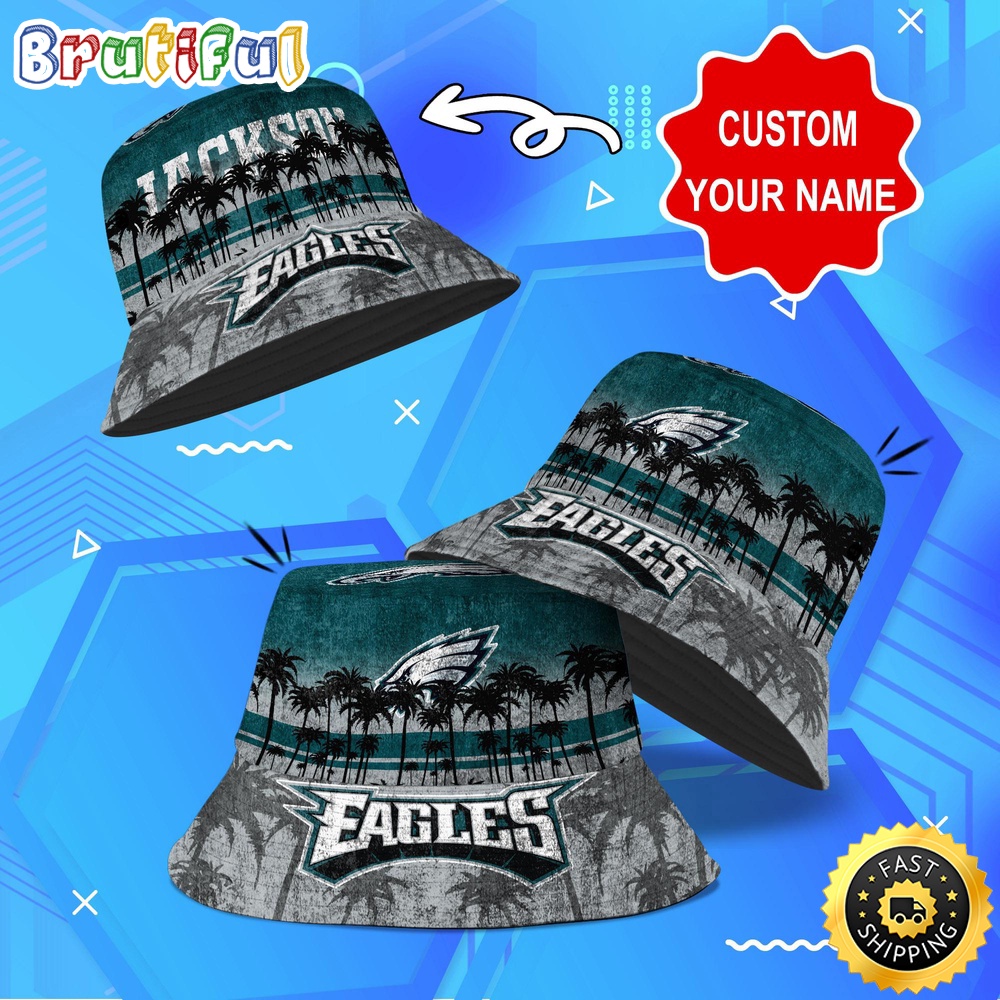 Sportswearmerch Philadelphia Eagles NFL Palm Tree Personalized Bucket Hat For Fan
