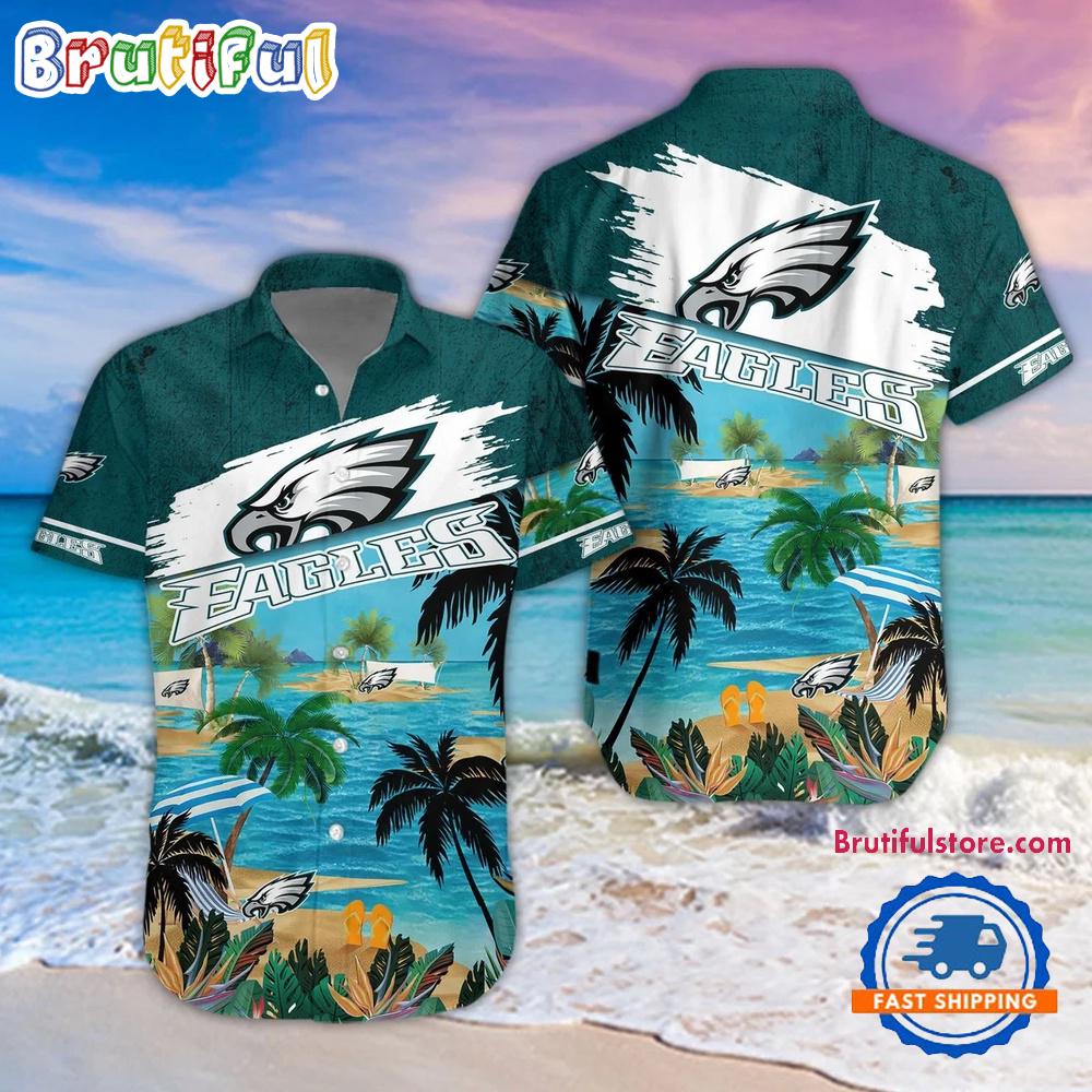 Sportswearmerch Philadelphia Eagles NFL Palm Tree Summer Beach Personalized Hawaiian Shirt For Fan