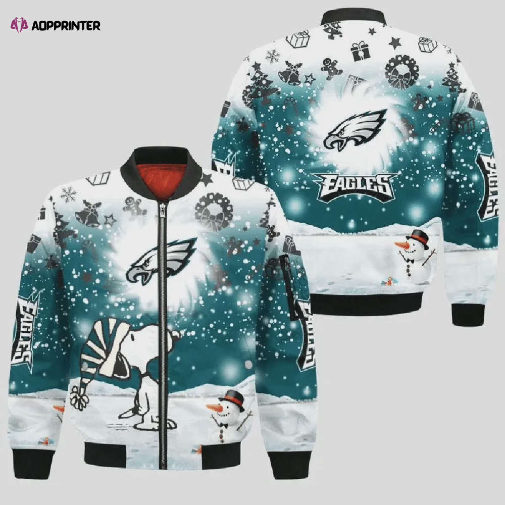 Sportswearmerch Philadelphia Eagles NFL & Snoopy Pattern Bomber Jacket For Fan