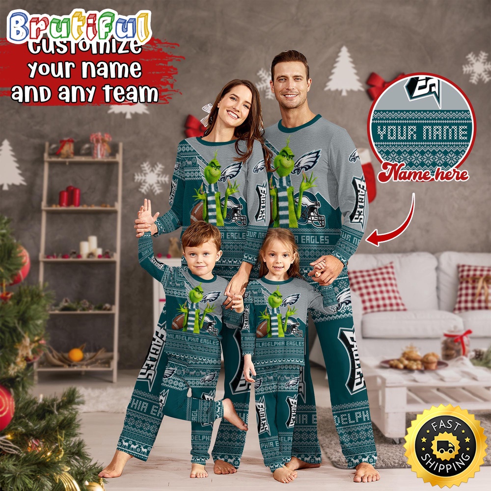 Sportswearmerch Philadelphia Eagles NFL Sports Personalized Pajamas Family For Fan