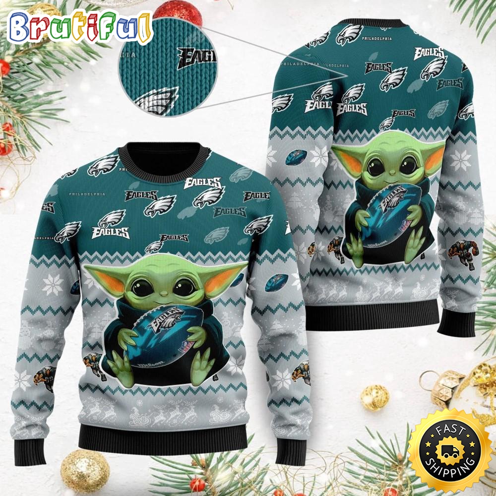 Sportswearmerch Philadelphia Eagles NFL Ugly Christmas Sweater Baby Yoda For Fan