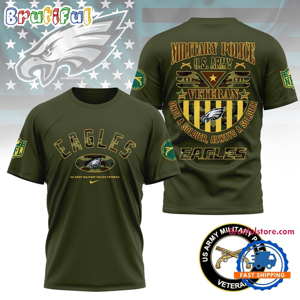 Sportswearmerch Philadelphia Eagles NFL US Army Military Police Veteran All Over PrinT-Shirt For Fan