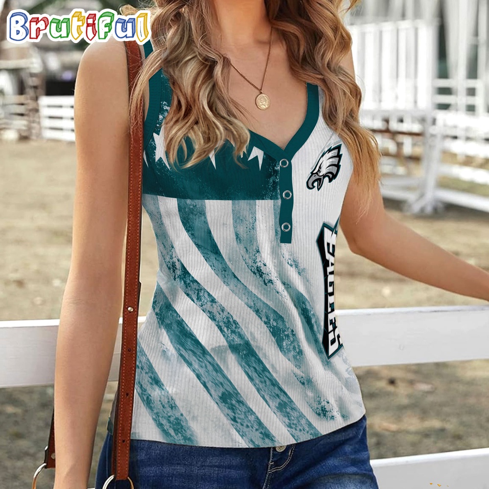 Sportswearmerch Philadelphia Eagles NFL Women's V-Neck Ribbed Tank Top For Fan