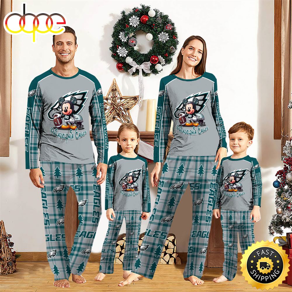 Sportswearmerch Philadelphia Eagles NFL x Mickey Mouse Personalized Pajamas Family For Fan