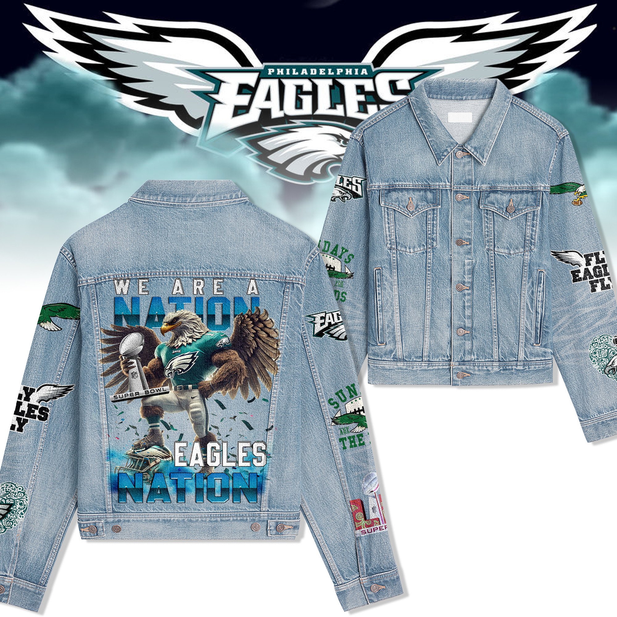 Sportswearmerch Philadelphia Eagles Style Hooded Denim Jacket Gift For Fans