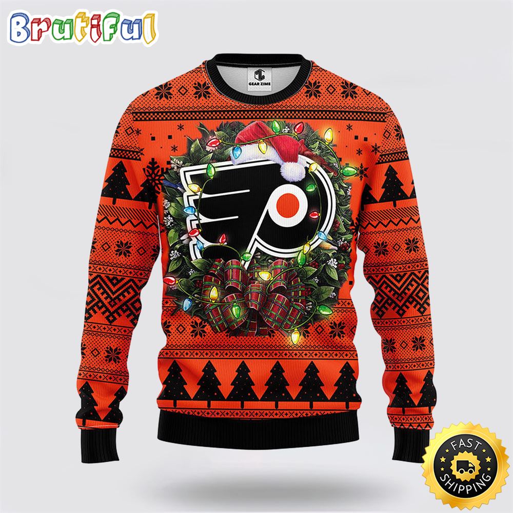 Sportswearmerch Philadelphia Flyers NHL Christmas Wreath Ugly Sweater For Fan
