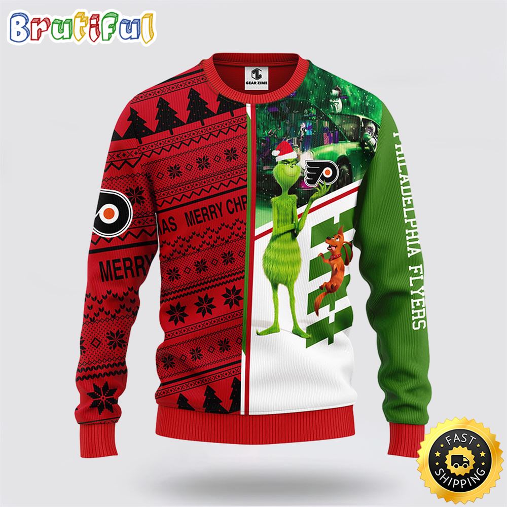 Sportswearmerch Philadelphia Flyers NHL Grinch And Scooby-doo Ugly Christmas Sweater For Fan