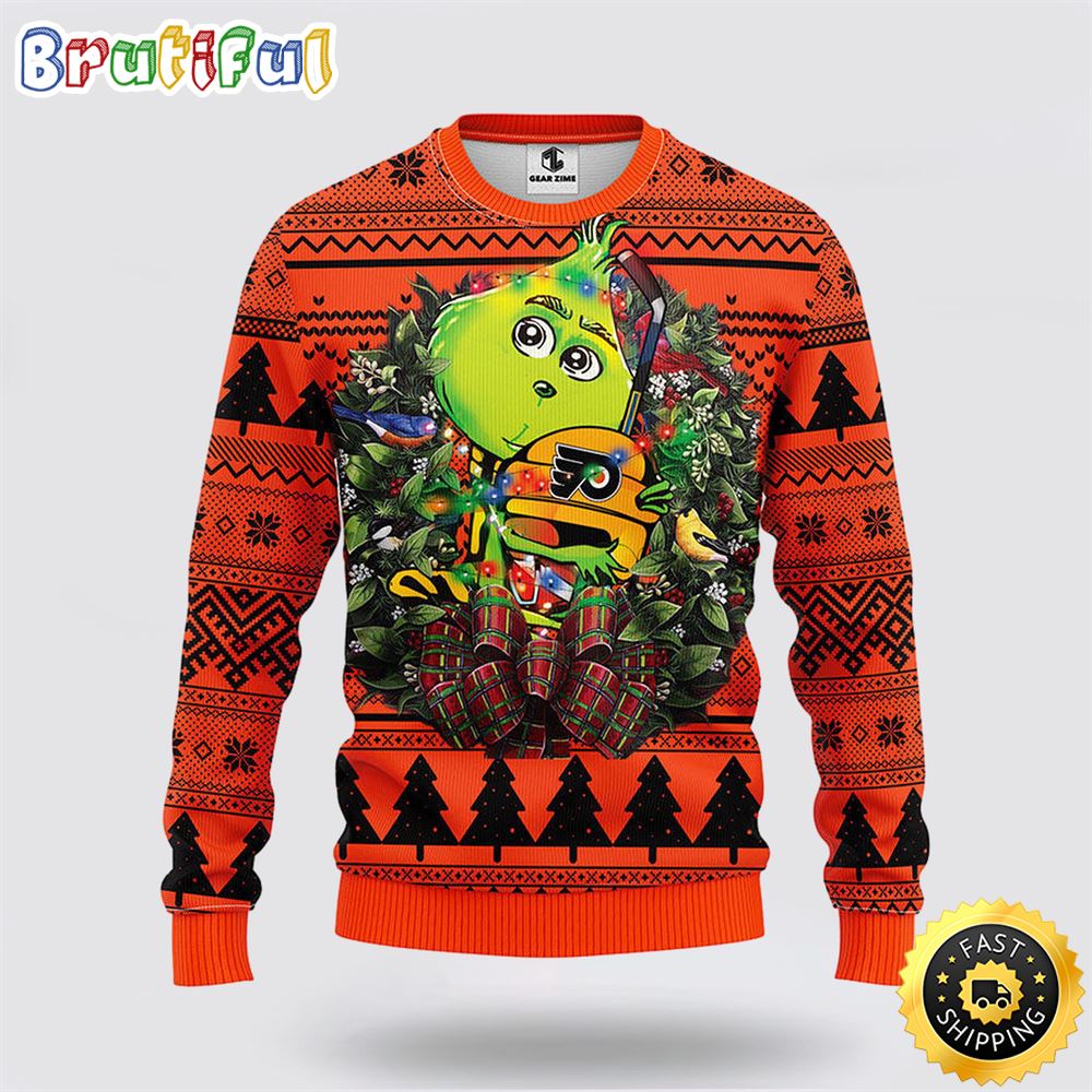 Sportswearmerch Philadelphia Flyers NHL Grinch Hug Ugly Christmas Sweater For Fan