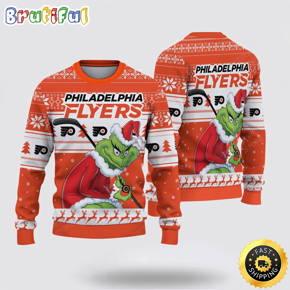 Sportswearmerch Philadelphia Flyers NHL Sweater Grinch Personalized Christmas Sweater For Fan