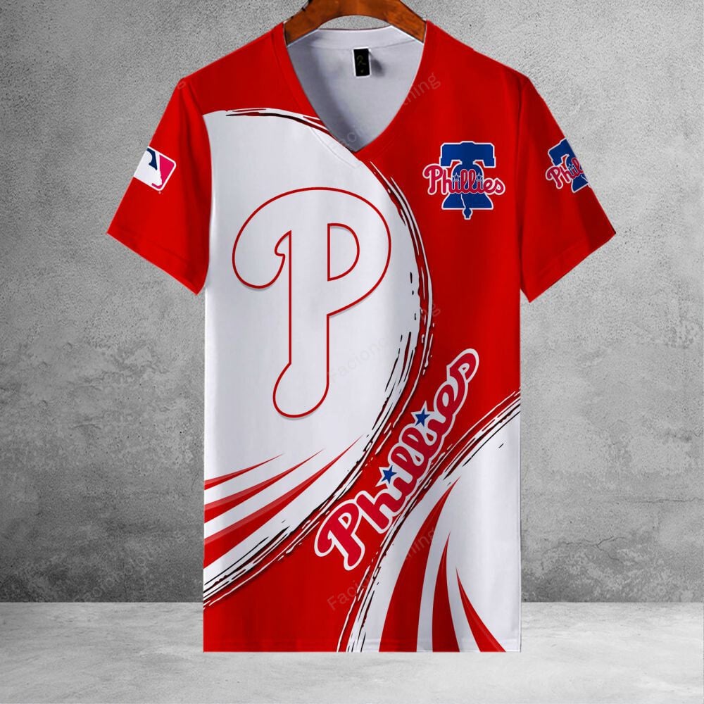 Sportswearmerch Philadelphia Phillies MLB Personalized V-neck Women T-shirt For Fan