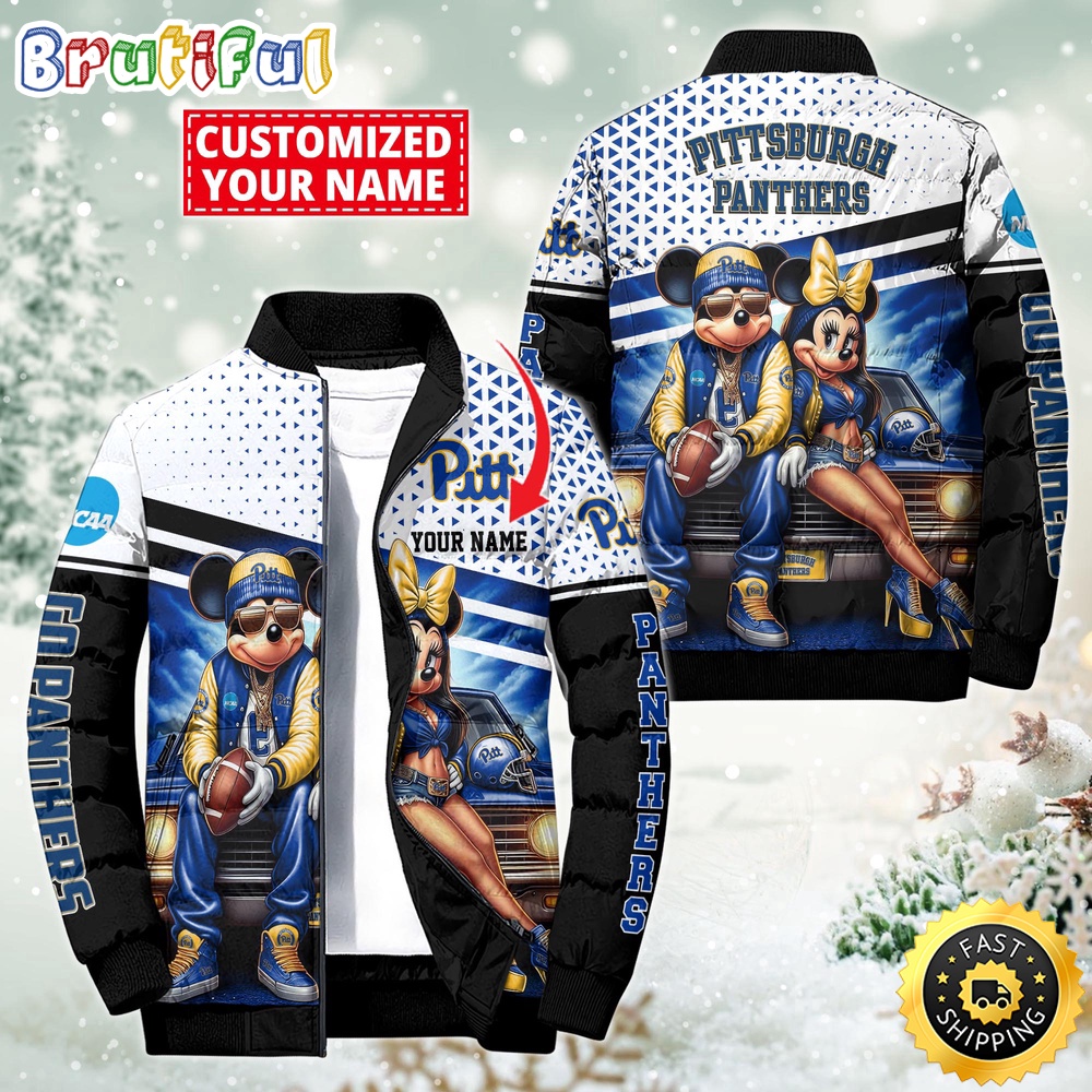 Sportswearmerch Pittsburgh Panthers NCAA Mickey Minnie Puffer Jacket For Fan