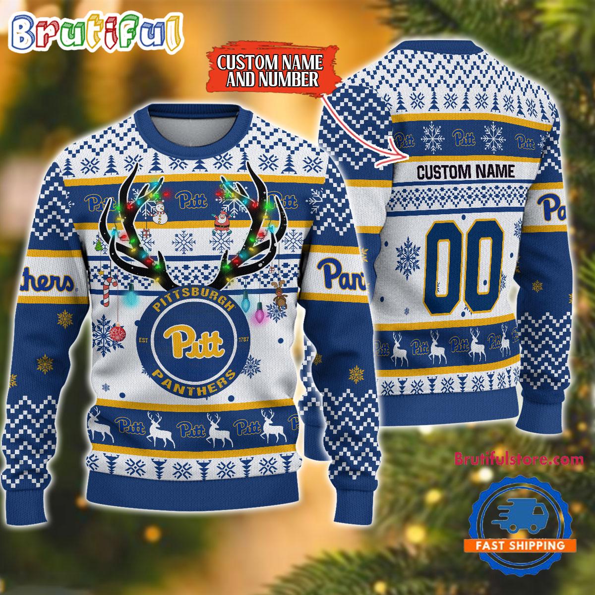 Sportswearmerch Pittsburgh Panthers NCAA Special Reindeer Light Personalized Christmas Sweater For Fan