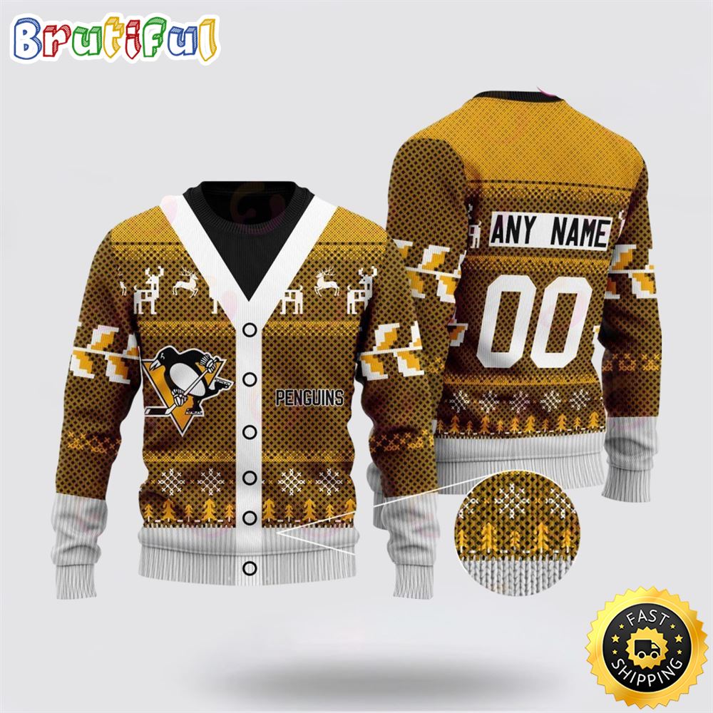 Sportswearmerch Pittsburgh Penguins NHL Elk Pattern Personalized Christmas Sweater For Fan