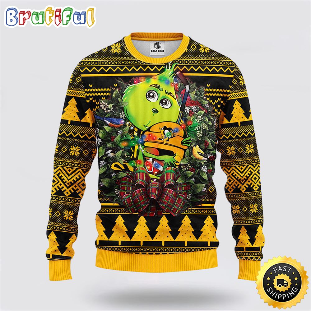 Sportswearmerch Pittsburgh Penguins NHL Grinch Hug Ugly Christmas Sweater For Fan