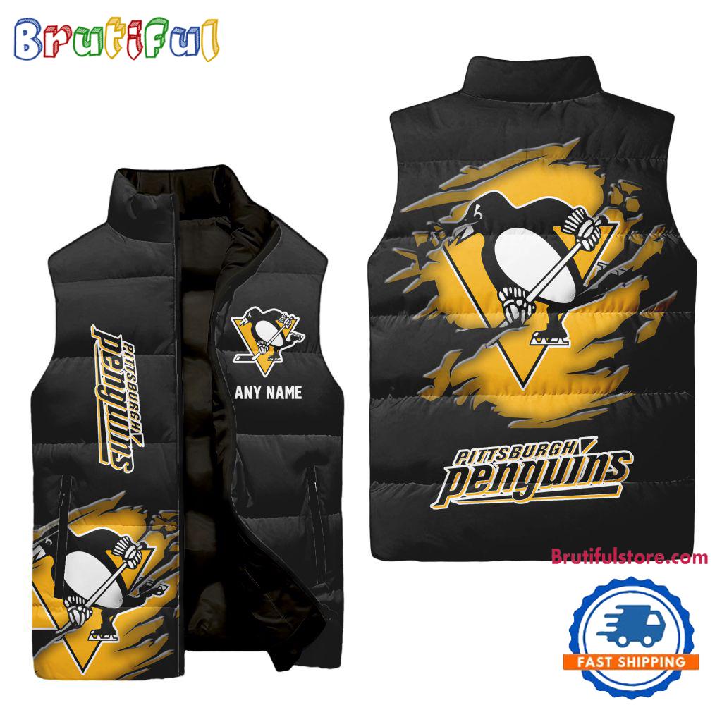 Sportswearmerch Pittsburgh Penguins NHL Personalized Sleeveless Puffer Jacket For Fan