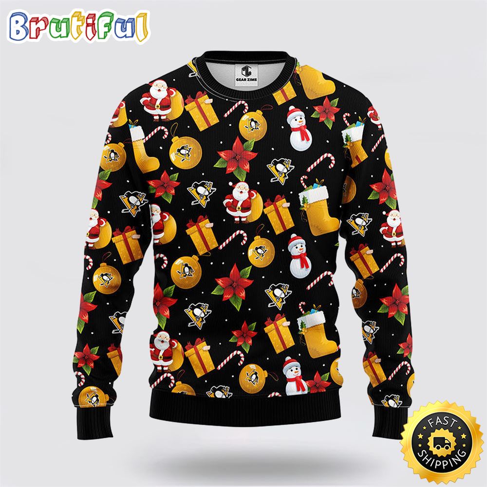 Sportswearmerch Pittsburgh Penguins NHL Santa Claus Snowman Ugly Christmas Sweater For Fan