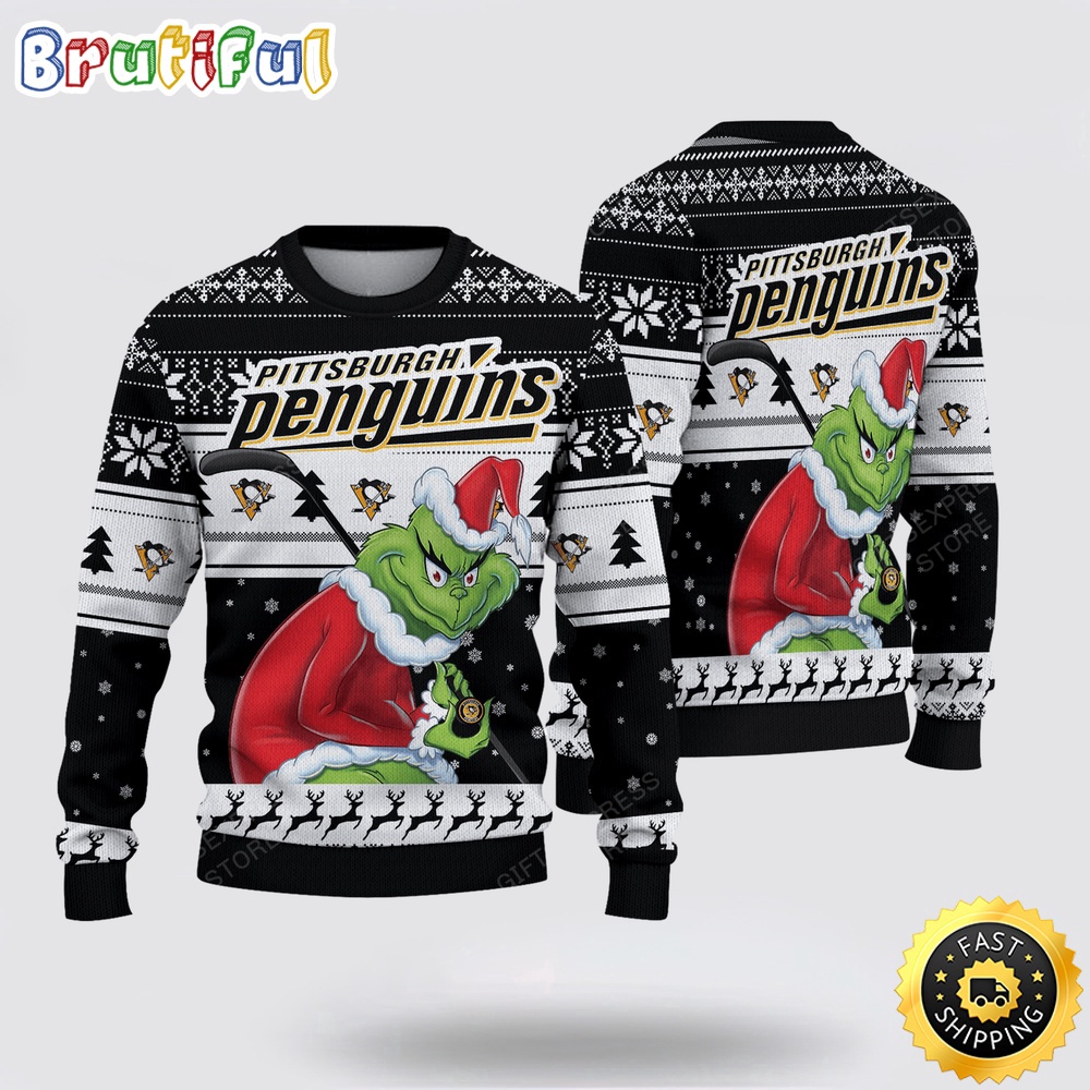Sportswearmerch Pittsburgh Penguins NHL Sweater Grinch Personalized Christmas Sweater For Fan
