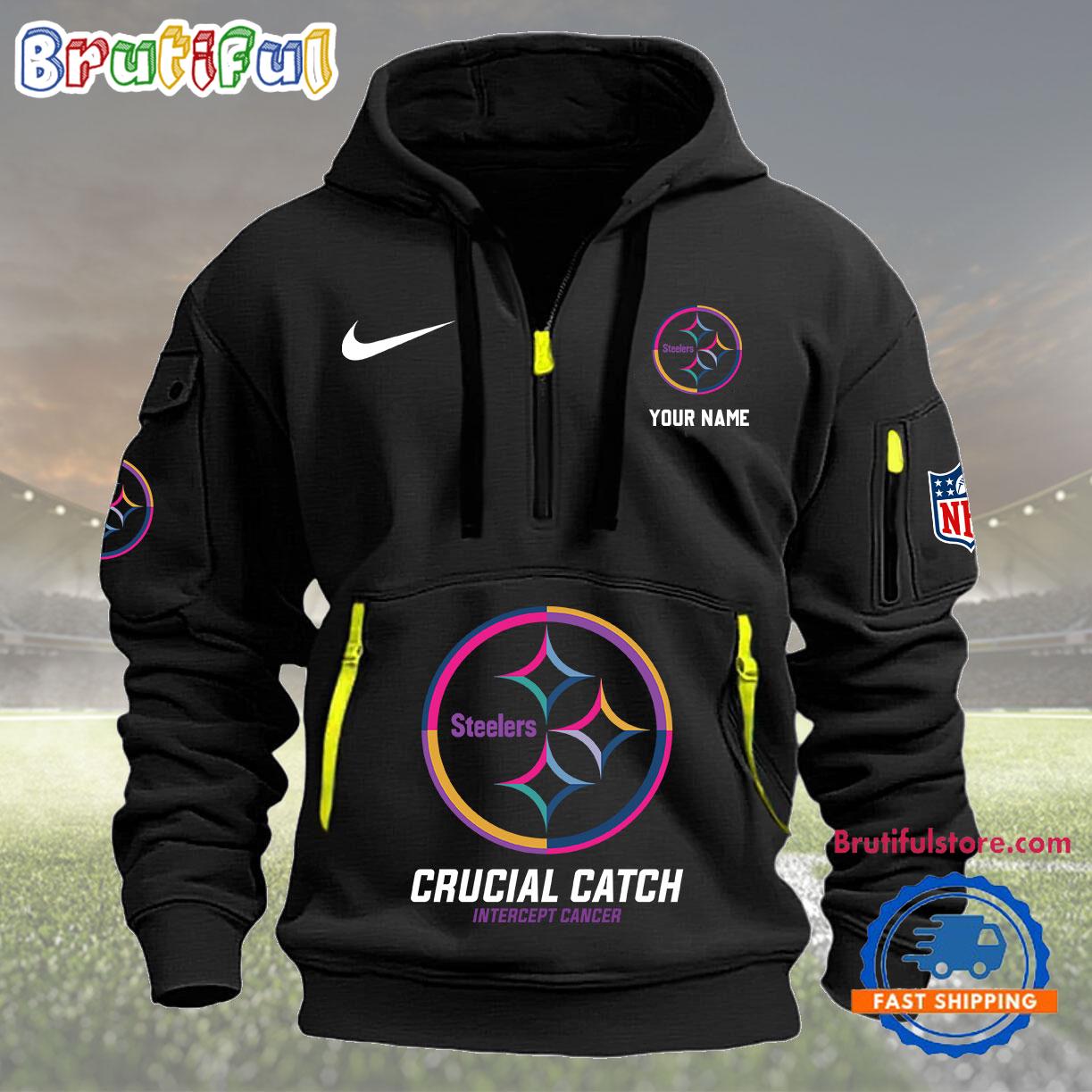 Sportswearmerch Pittsburgh Steelers NFL 2024 Crucial Catch Half Zip Hoodie For Fan