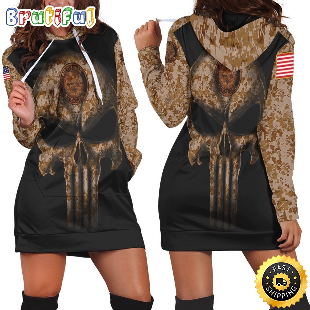 Sportswearmerch Pittsburgh Steelers NFL American Flag Camouflage Skull Hoodie Dress For Fan