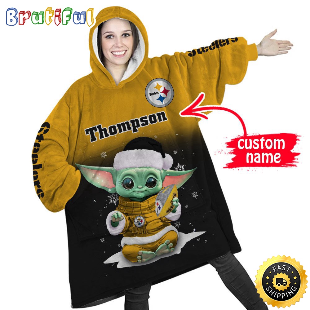 Sportswearmerch Pittsburgh Steelers NFL Baby Yoda Lover Personalized Blaket Hoodie For Fan