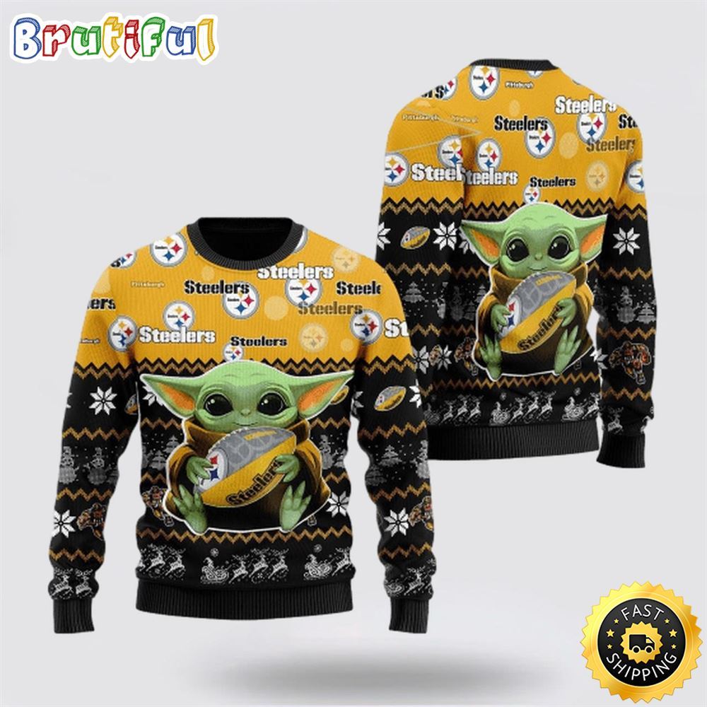 Sportswearmerch Pittsburgh Steelers NFL Baby Yoda Personalized Christmas Sweater For Fan